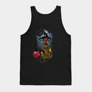 Cute little witch with pumpkin in the halloween night Tank Top